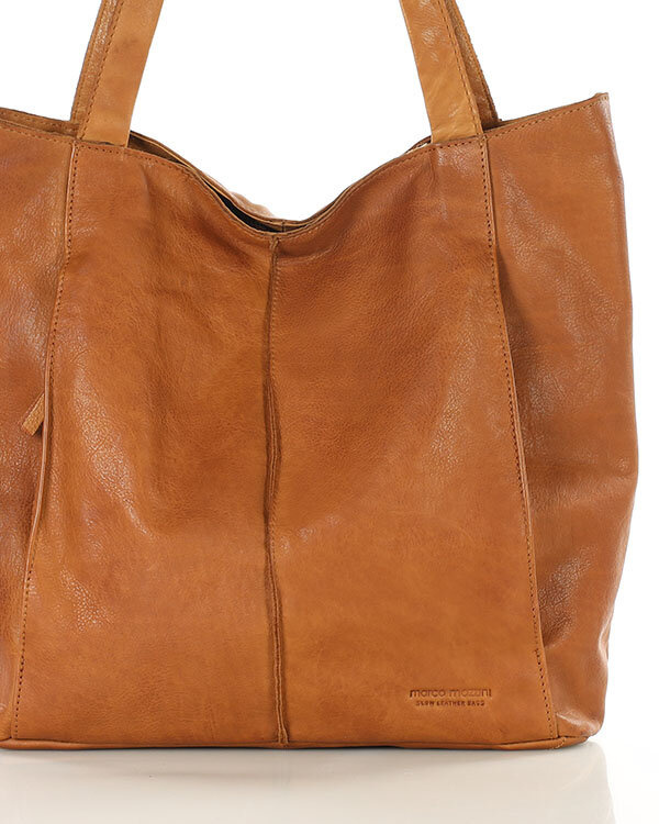 Miękka torba typu shopper skórzana na ramię - MARCO MAZZINI - brąz camel