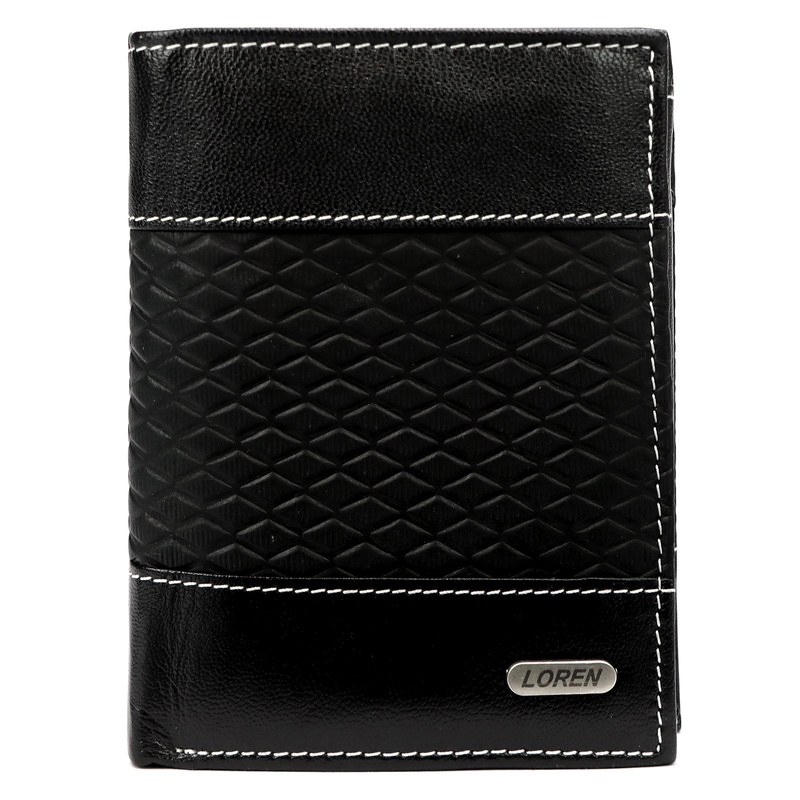 Loren portfel męski skóra naturalna pionowy składany przegrody 2 kieszenie