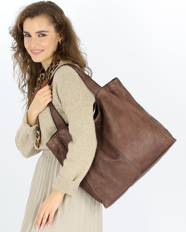 MARCO MAZZINI Torebka miejski shopper bag skóra naturalna handmade brąz