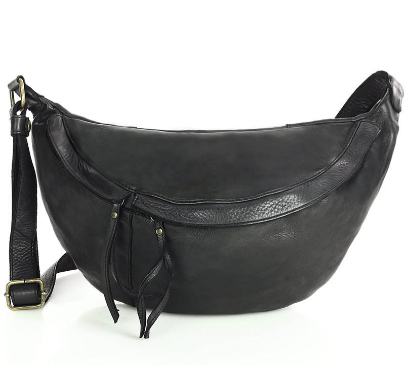 Uniwersalna torebka nerka półksiężyc crossbody runway - skóra naturalna Marco Mazzini czarny