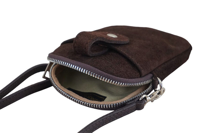 Etui na telefon ze skóry zamszowej - Brązowe ciemne