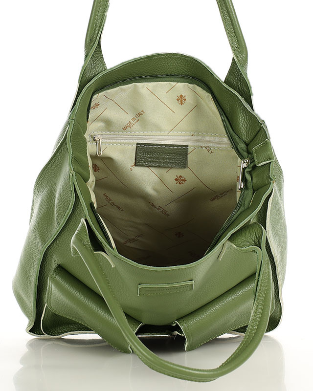 Torebka shopper z kieszeniami MAZZINI - Ravenna militarny zielony