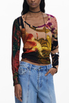 DAMSKI T-SHIRT Z DŁUGIM RĘKAWEM DESIGUAL, BRĄZOWY