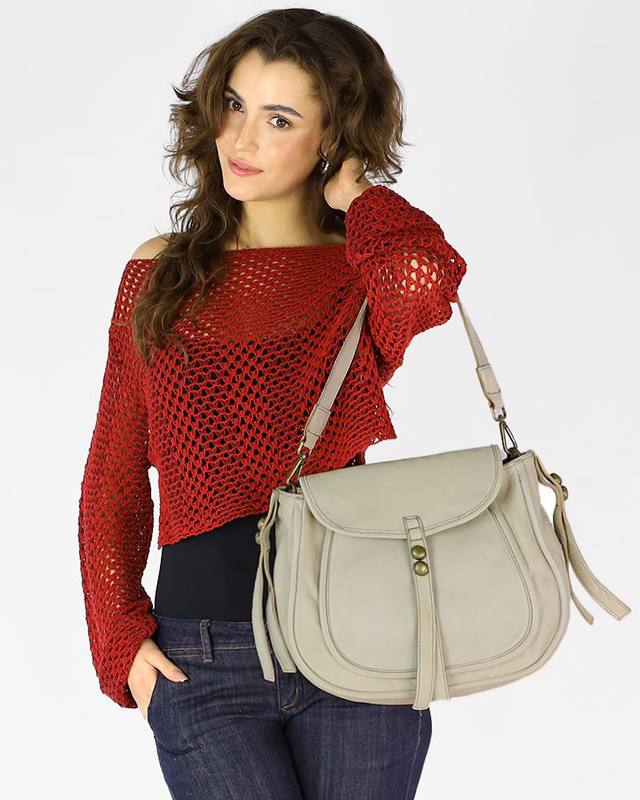 Marco Mazzini Torebka classic saddle bag ze skóry naturalnej na ramie beż taupe