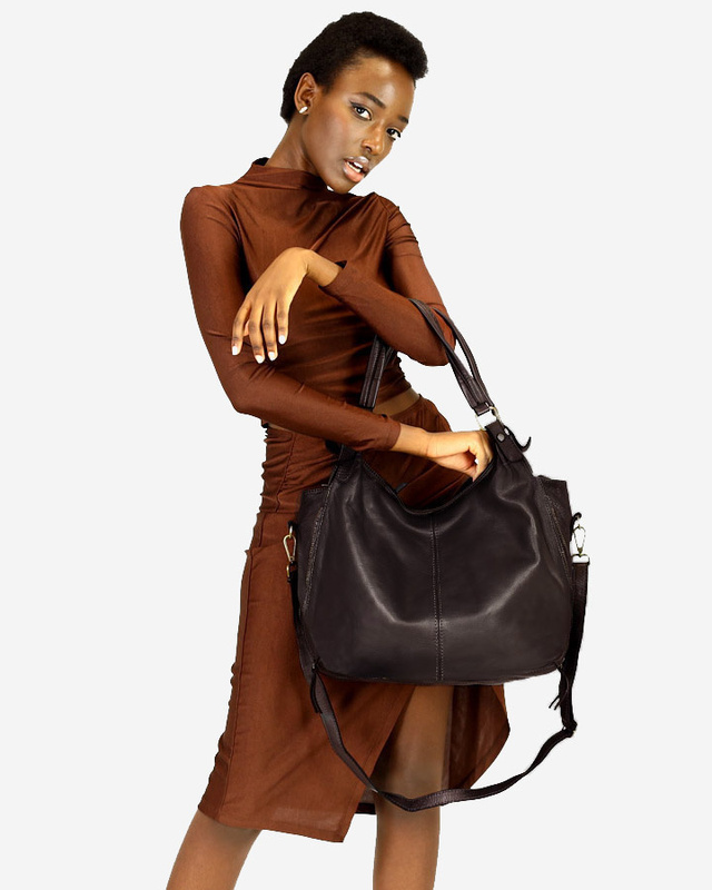 Torba skórzana wysokogatunkowa na ramię styl miejski shoulder leather bag - MARCO MAZZINI brąz caffe