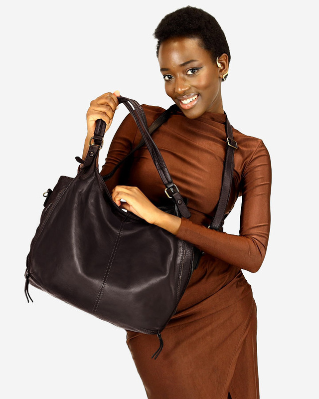 Torba skórzana wysokogatunkowa na ramię styl miejski shoulder leather bag - MARCO MAZZINI brąz caffe