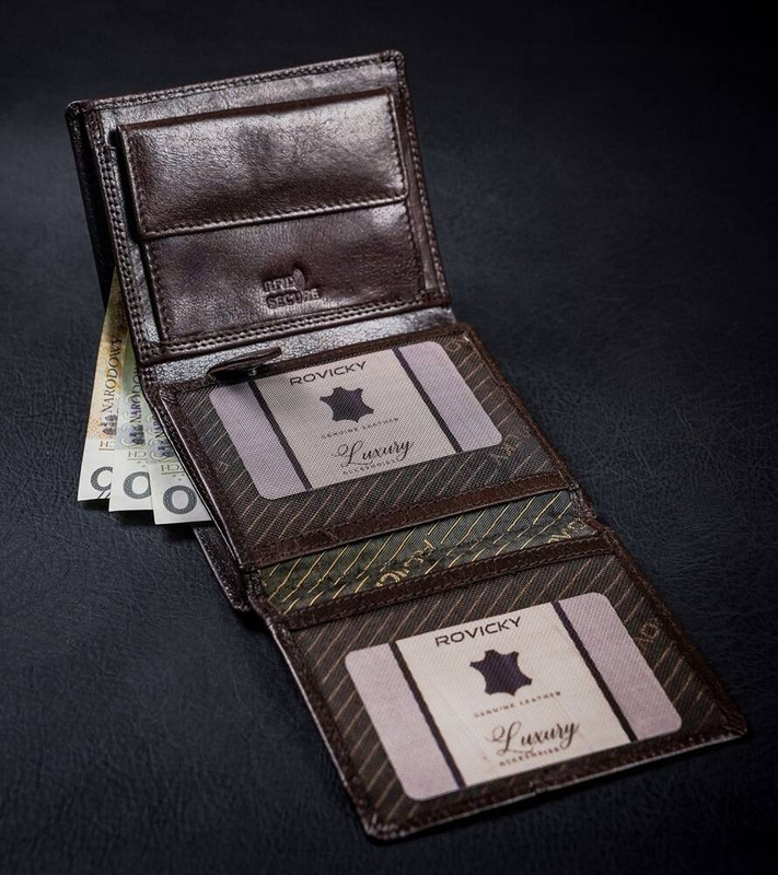 Skórzany męski portfel Rovicky PC-102-BAR RFID