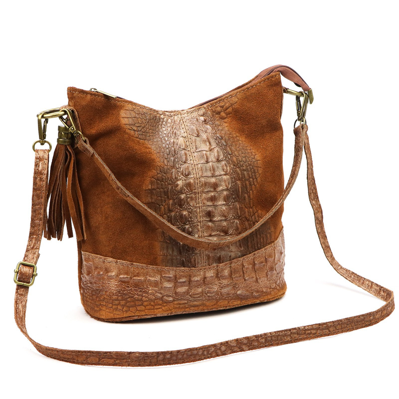 Luka damska listonoszka skóra naturalna wzór krokodyla z kieszeniami