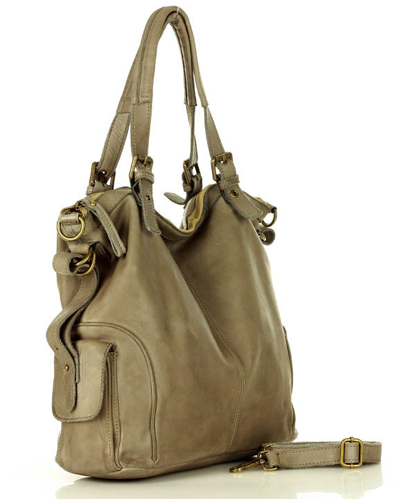 MARCO MAZZINI Miejska torba skórzana z regulowaną rączką old leather handmade beż cappucino