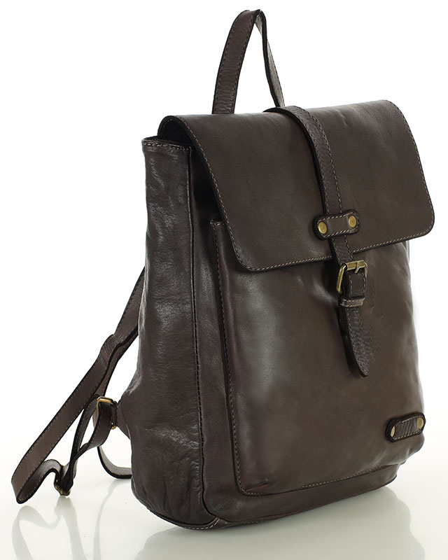 MARCO MAZZINI Miejski plecak skórzany w stylu old look handmade leather ciemny brąz caffe