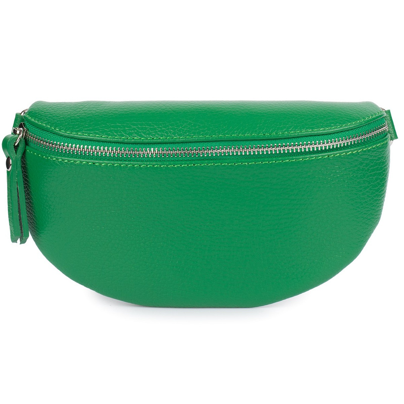 Damska Skórzana Włoska Saszetka Nerka na pasek zielona B68