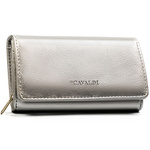 Duży, srebrny portfel damski ze skóry ekologicznej z kieszonką zewnętrzną - 4U Cavaldi