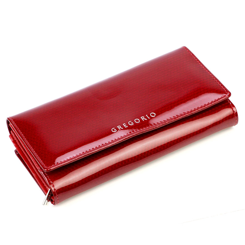 Lakierowany duży Skórzany damski portfel Gregorio