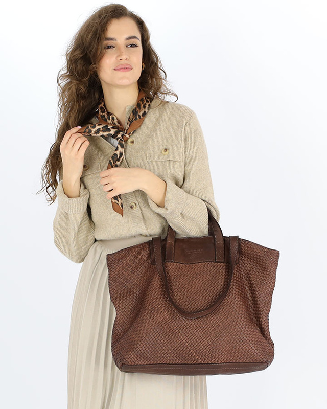 Torba damska pleciona shopper & shoulder leather bag MARCO MAZZINI brąz
