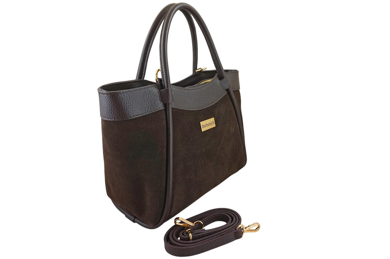 Elegancka torebka ze skóry zamszowej - Brązowa ciemna