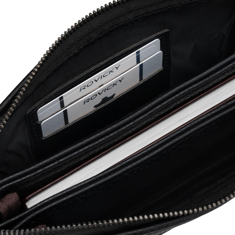 Elegancka saszetka męska ze skóry ekologicznej w czarnym kolorze - Rovicky