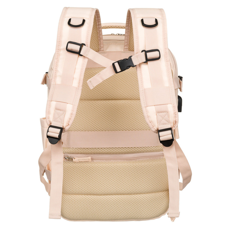 Plecak podróżny z portem USB wykonany z poliestru w beżowym kolorze - Peterson