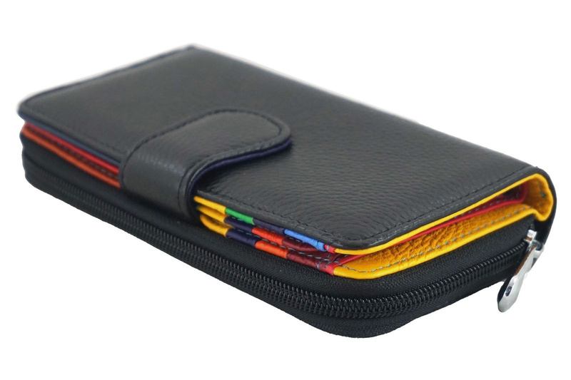 Kolorowy portfel skórzany damski - Czarny