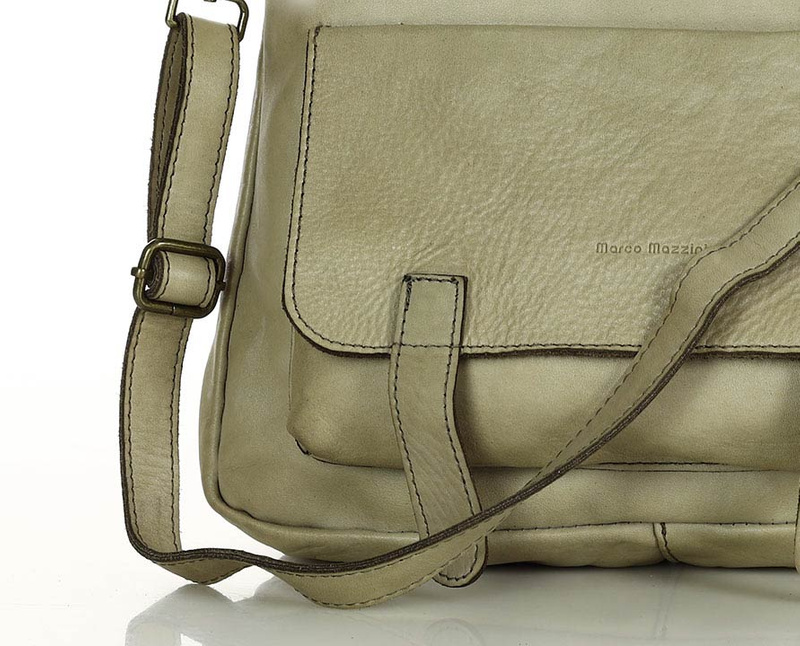 Skórzana torebka plecak z kieszenią z przodu - MARCO MAZZINI beż taupe