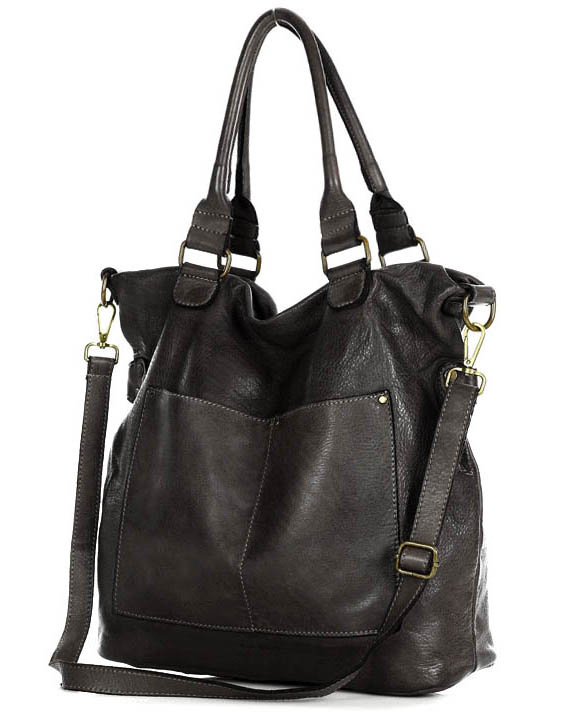 Torebka skórzana XL shopper vintage bag z kieszeniami vera pelle - MARCO MAZZINI czarny
