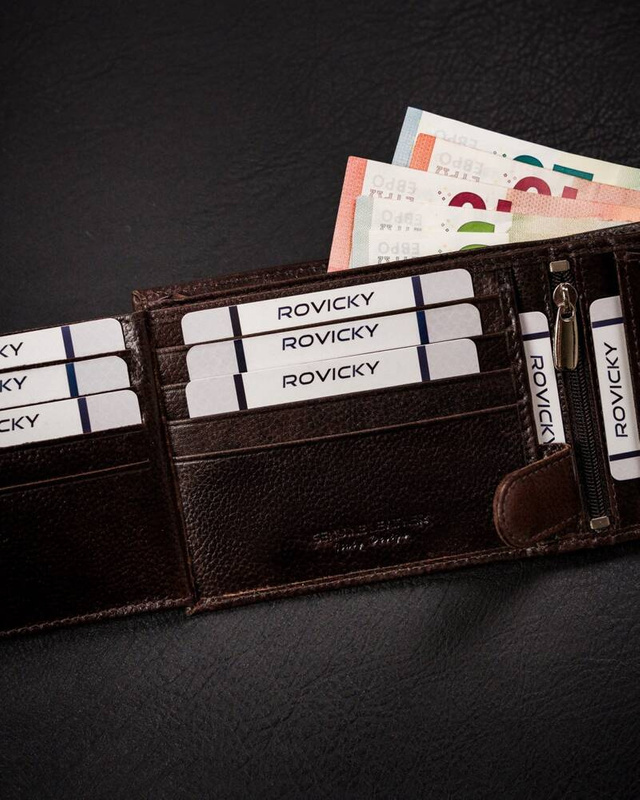 Męski skórzany portfel na zatrzask Rovicky z RFID