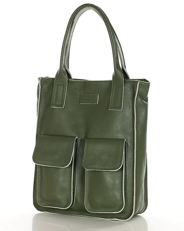 Torebka shopper z kieszeniami MAZZINI - Ravenna militarny zielony