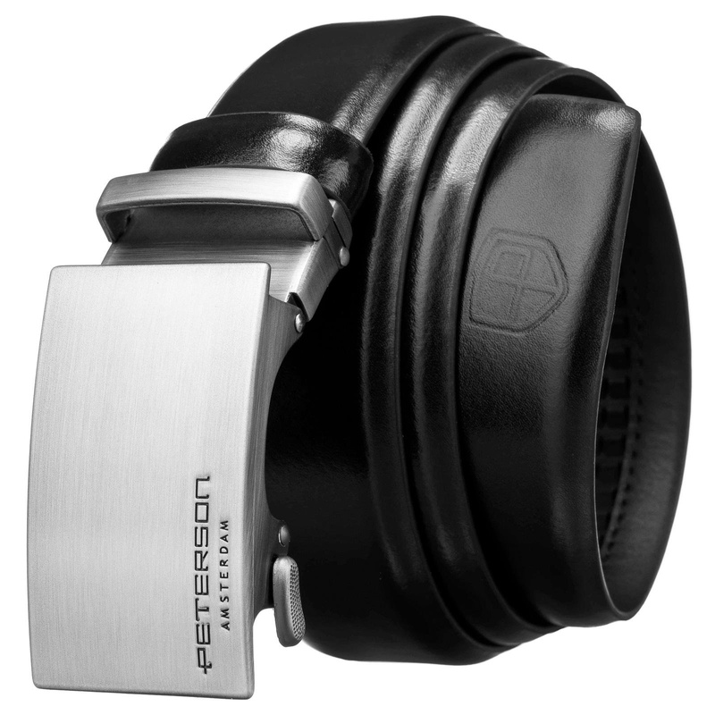 męski pasek z prawdziwej skóry Peterson PTN A005 BLACK