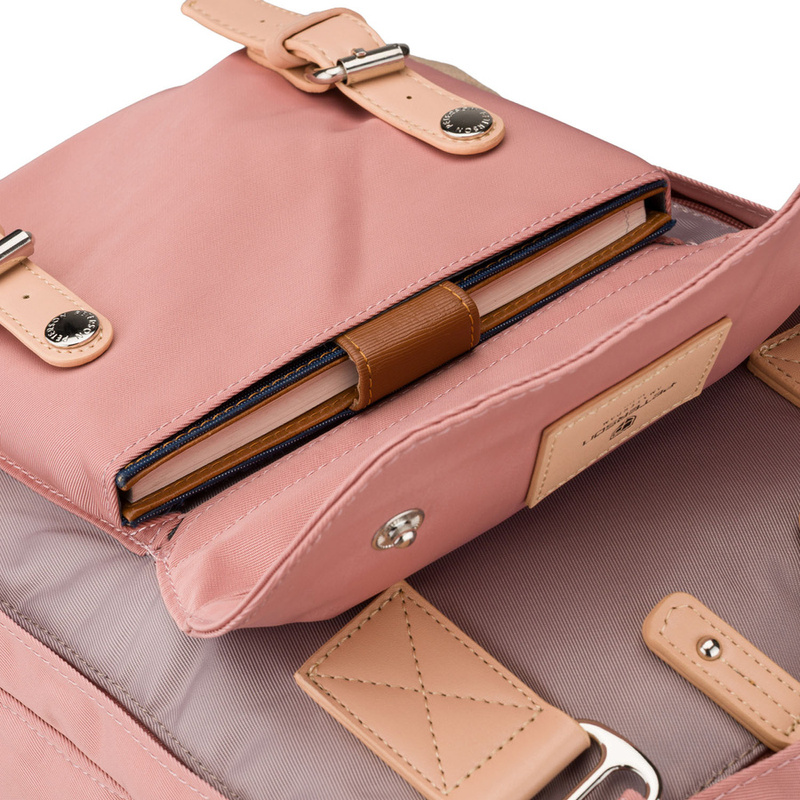 Różowo-szary plecak damski z poliestru i skóry ekologicznej, jednokomorowy - Peterson