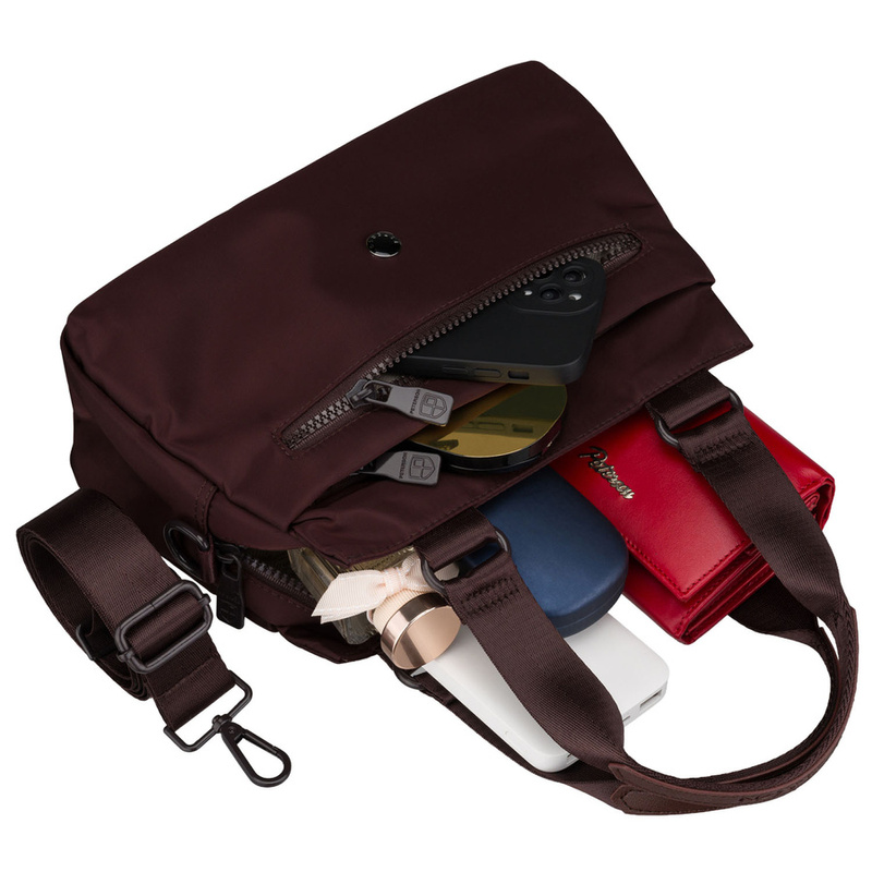 Listonoszka damska z poliestru w bordowym kolorze zawieszona na uchwytach i doczepianym pasku - Peterson