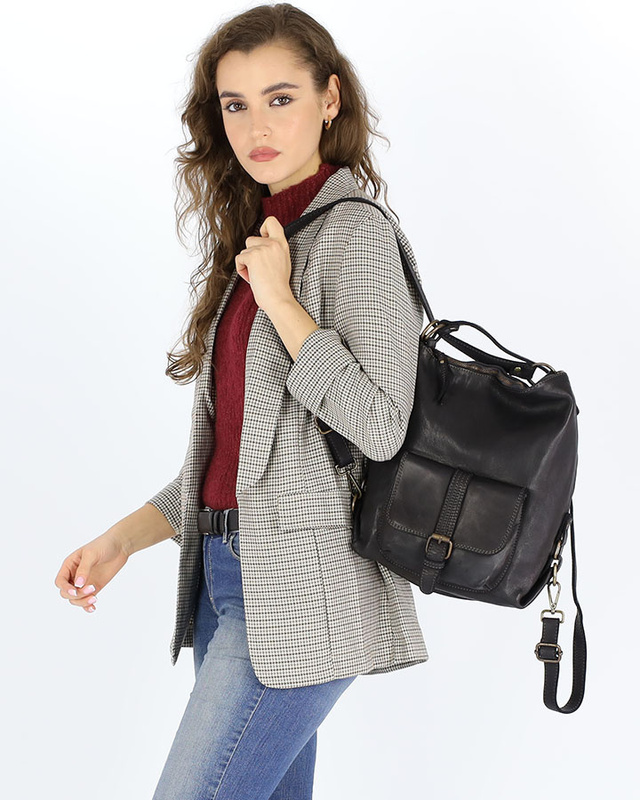 Torba skórzana dla wymagających z opcją plecak old school leather bag - MARCO MAZZINI czarny