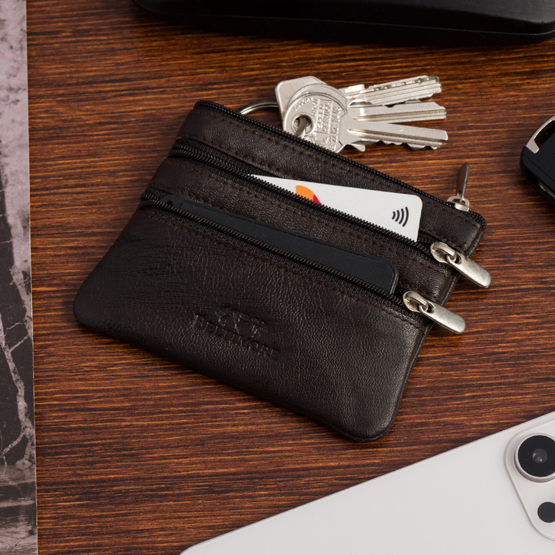 Wiśniowe skórzane etui na klucze trzy komory kluczówka E45