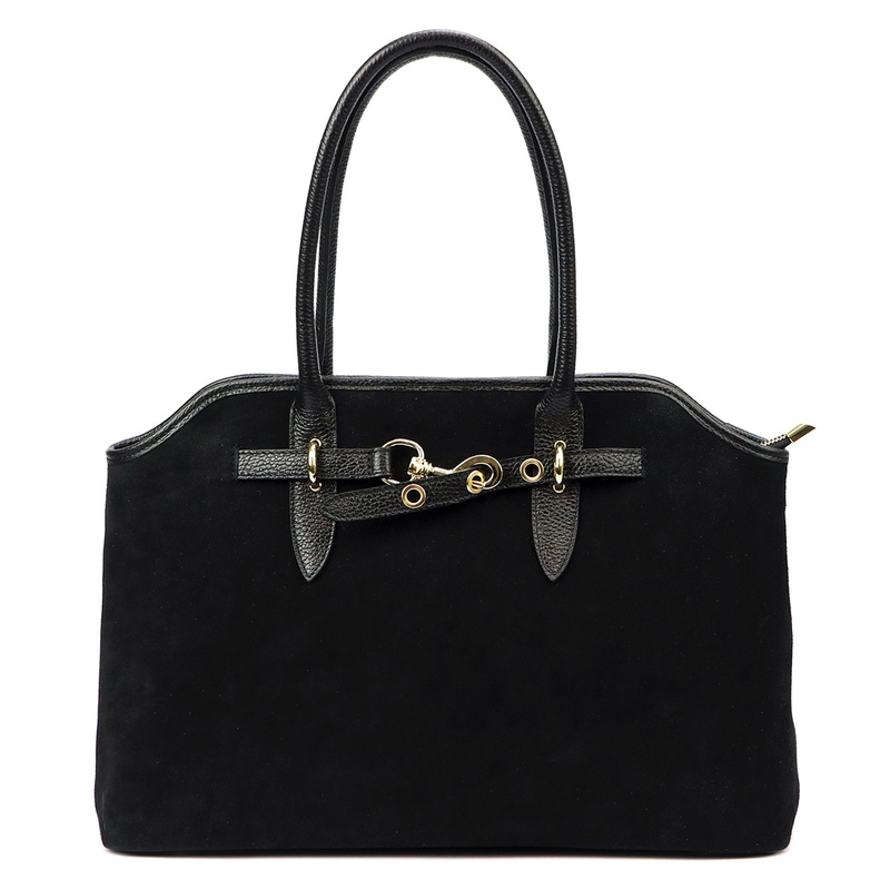 Vera Pelle damska torebka na ramię skóra naturalna zamszowa z kieszeniami