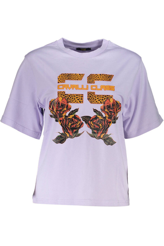 CAVALLI CLASS FIOLETOWY T-SHIRT DAMSKI Z KRÓTKIM RĘKAWEM