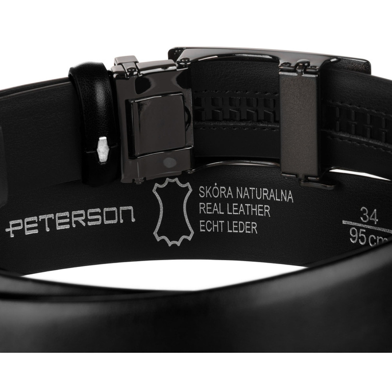 Skórzany pasek męski w czarnym kolorze z automatyczną klamrą - Peterson