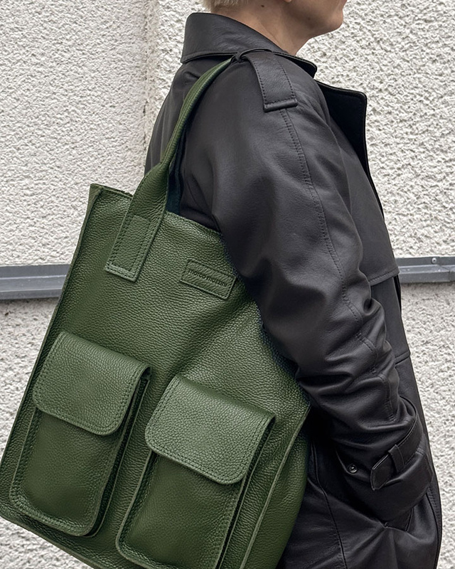 Torebka skórzany shopper bag z kieszeniami - MARCO MAZZINI Ravenna ciemny zielony