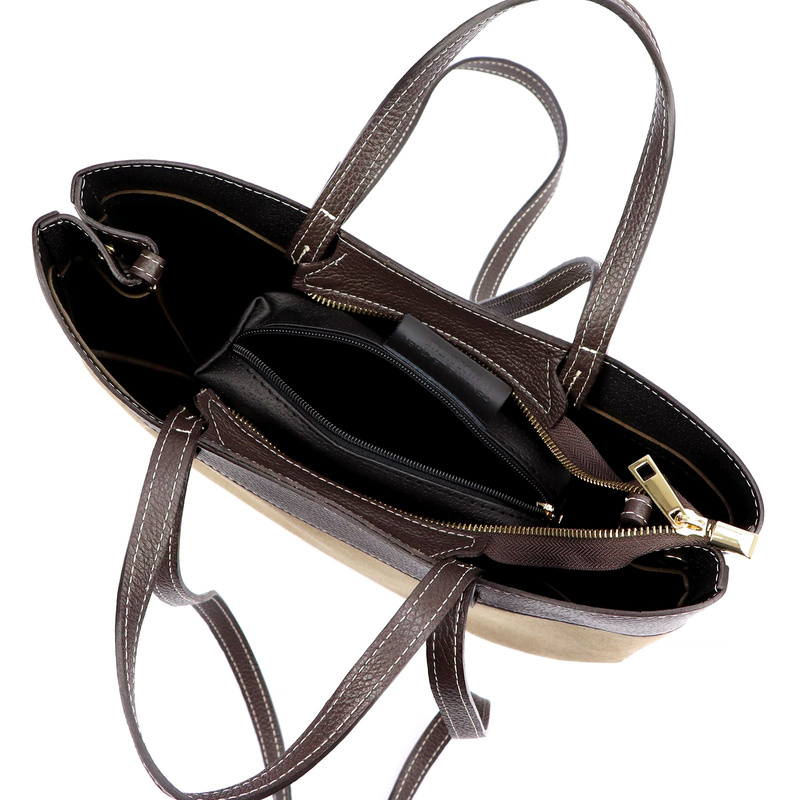 Vera Pelle damska torebka na ramię stylowa shopperbag zamsz z kosmetyczką