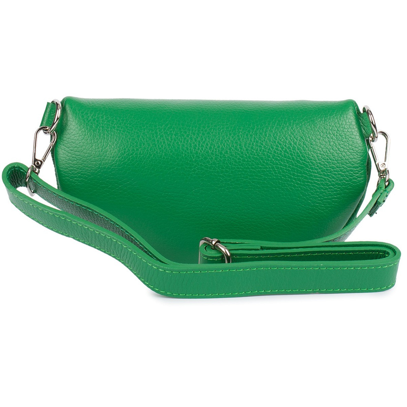 Damska Skórzana Włoska Saszetka Nerka na pasek zielona B68