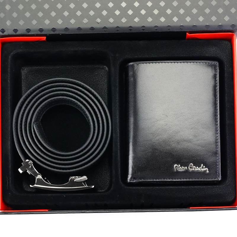 Pierre Cardin męski zestaw skórzany duży portfel i pasek do spodni