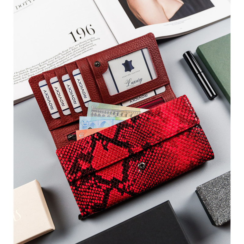 Podłużna portmonetka Stylowy damski portfel ze wzorem skóry węża Cavaldi