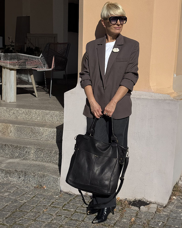 Torebka skórzana XL shopper vintage bag z kieszeniami vera pelle - MARCO MAZZINI czarny