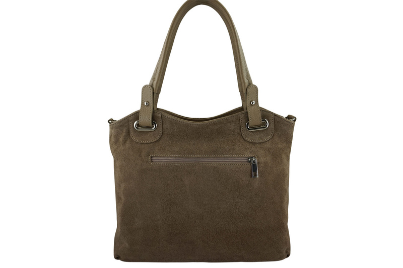 Duża elegancka torebka z naturalnej skóry i zamszu - Beżowa