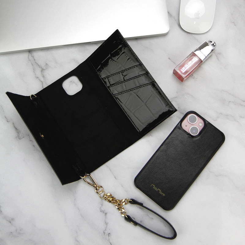 MiaMore etui Iphone 12 PRO case z klapą wzór skóra krokodyla z łańcuszkiem