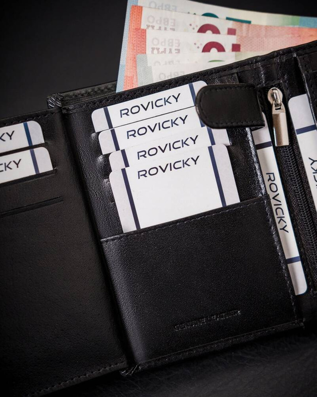 Duży Skórzany portfel męski system RFID Rovicky