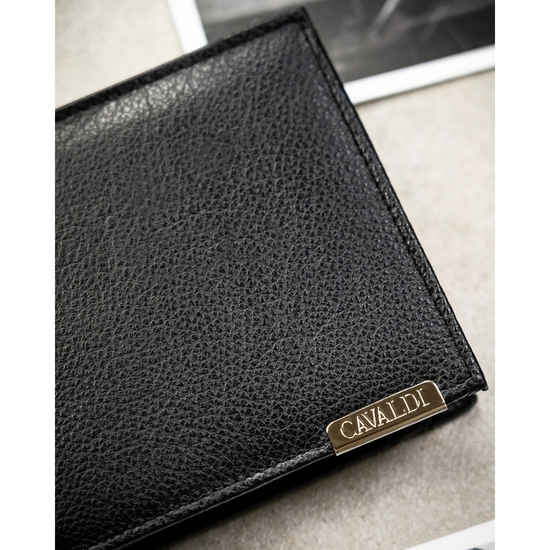 Duży portfel męski ze skóry naturalnej w czarnym kolorze z systemem RFID - 4U Cavaldi