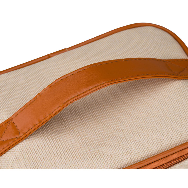 Beżowo-brązowa kosmetyczka z tkaniny syntetycznej wyposażona w uchwyt, zamykana suwakiem - Peterson