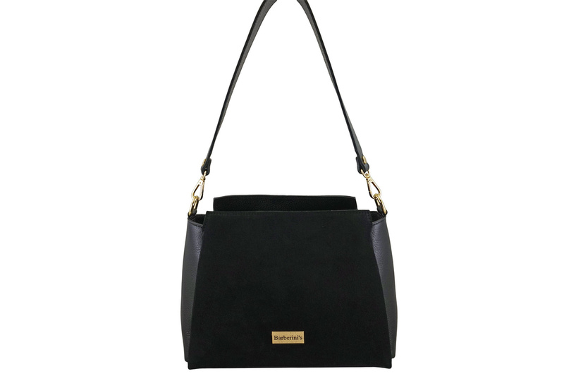 Torebka miejska z naturalnego zamszu i skóry - Czarna