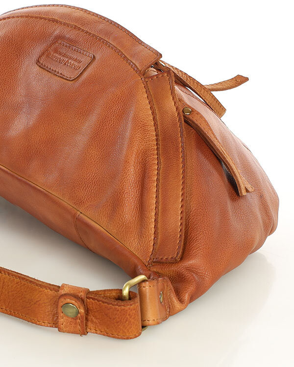 Duża nerka skórzana torebka przez ramię półksiężyc - MARCO MAZZINI smooth camel