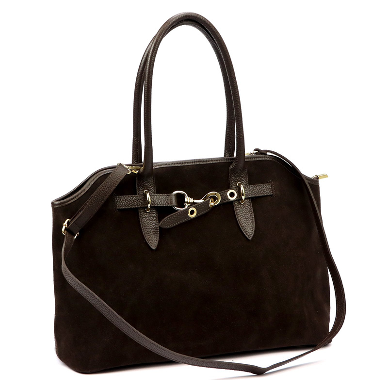 Vera Pelle damska torebka na ramię skóra naturalna zamszowa z kieszeniami