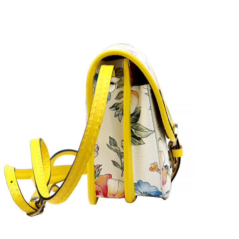 Skórzana damska listonoszka torebka przez ramię w kwiaty Gregorio