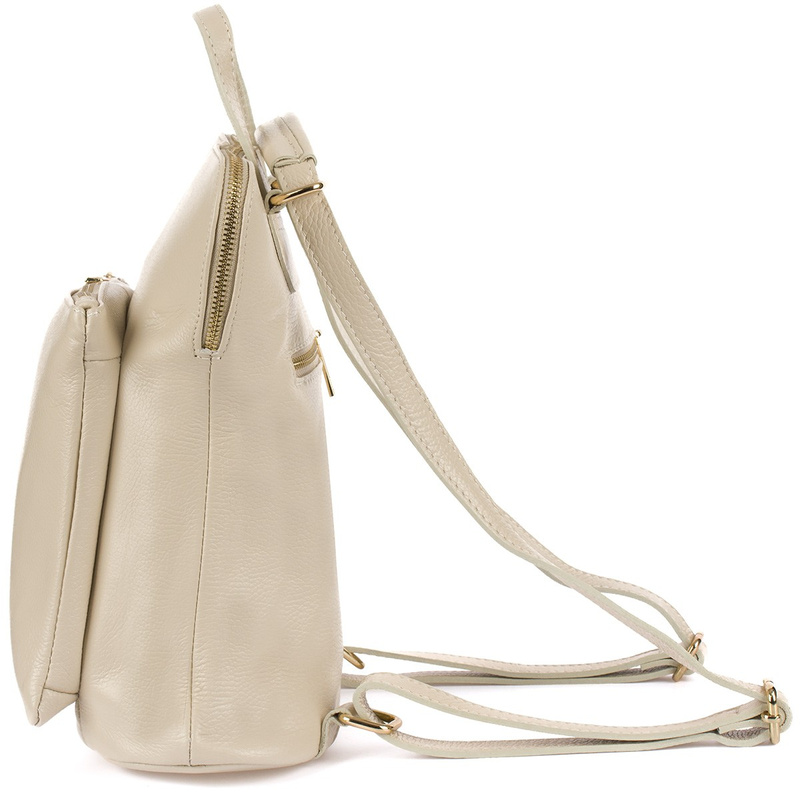 Skórzany plecak damski torba 2w1 elegancki A4 włoski pojemny ecru Vera Pelle S40